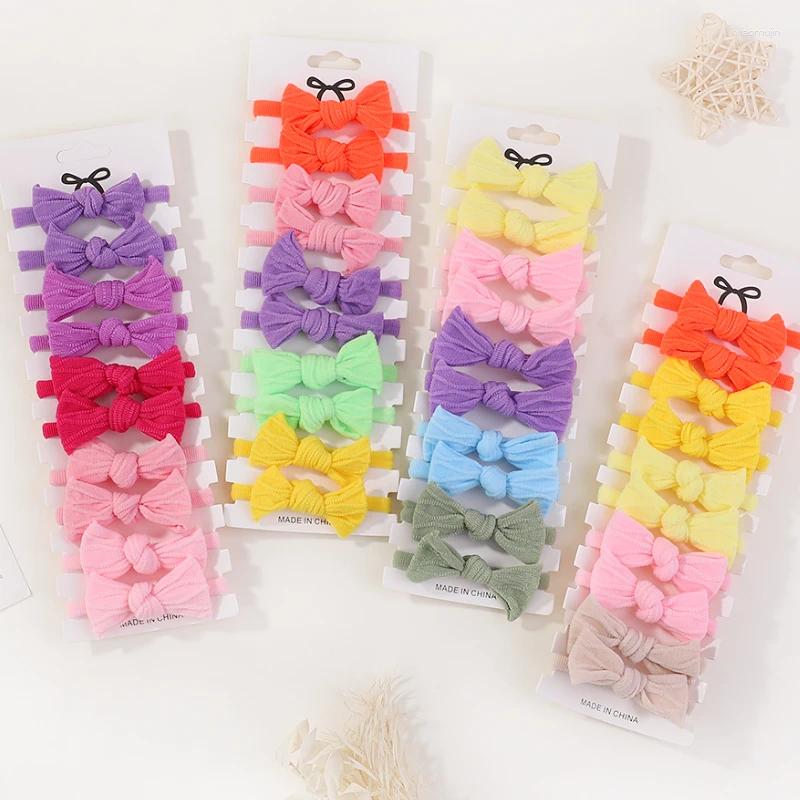 Hair Accessories 10Pcs/Set Baby Trendy Color Elastic Scrunchie Bows Nylon Hairbands Girls Soft Toddler Headwear Rope Kids