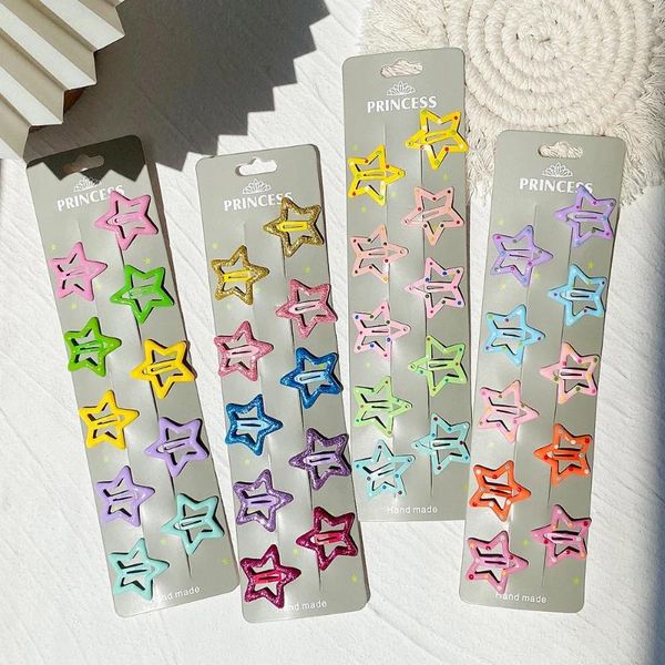 Accesorios para el cabello 10 unids/set Clips de estrellas de colores para niñas lindas Glitter Metal Snap BB horquillas Barrettes sombreros para niños