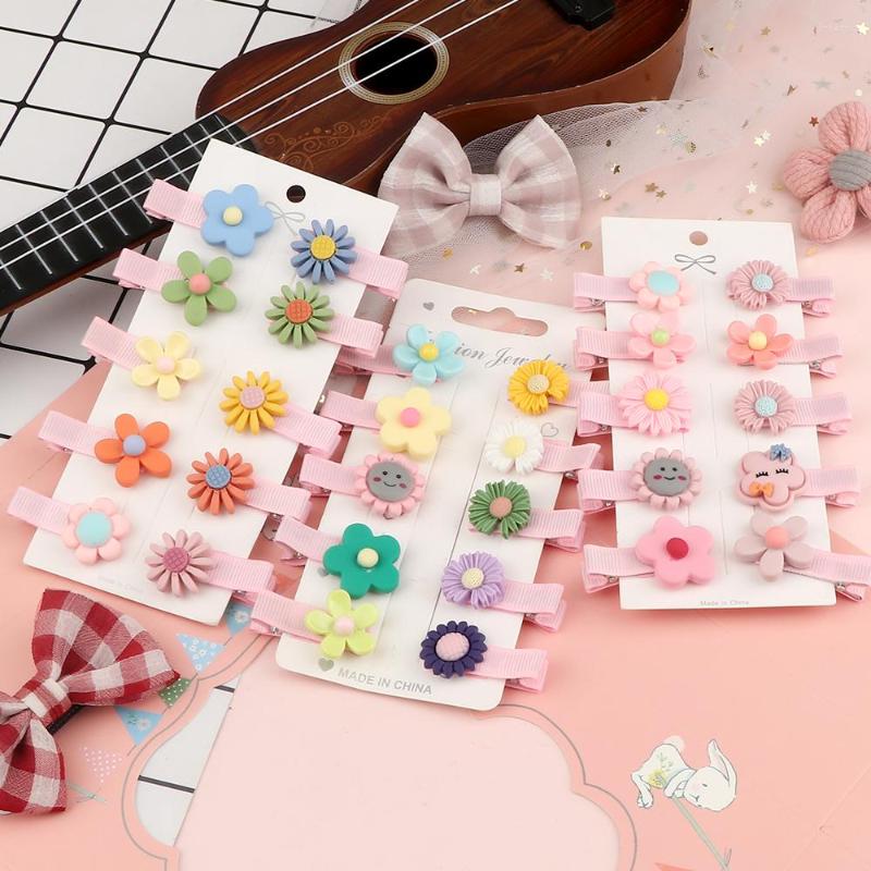 Hair Accessories 10PCS/Set Cute Colorful Flower Pink Mini Hairpins Sweet Girls Clips High Quality Handmade Children Barrettes Headwear Gifts
