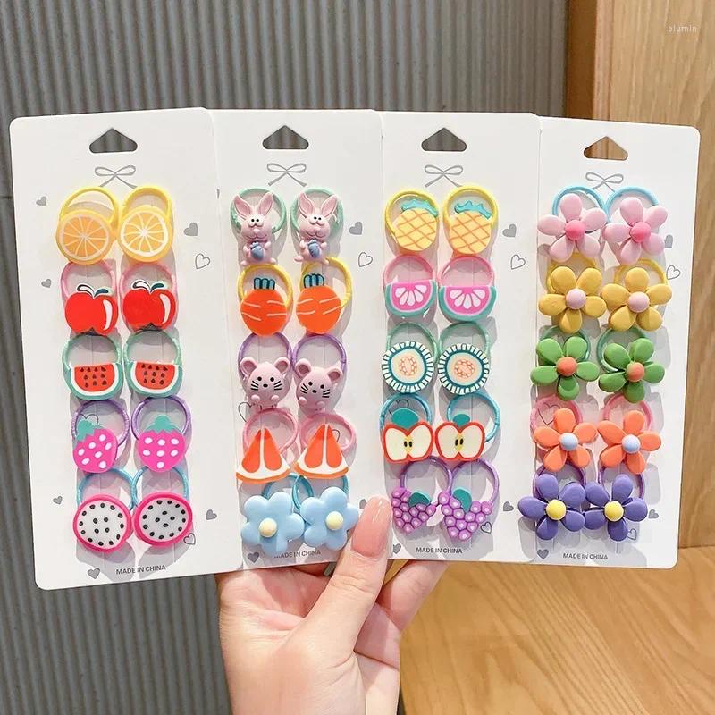 Haaraccessoires 10 stks/set Koreaanse Kawaii Meisjes Kids Hoofdband Leuke Cartoon Baby Elastiekjes Ring Tie Voor Hoofddeksels Peuter Accessorie