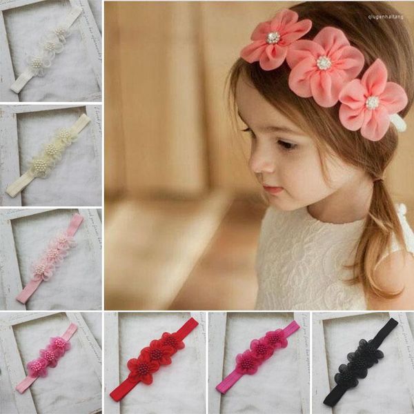 Accesorios para el cabello, 10 Uds., cinta de gasa, diadema de flores con perlas para bebé nacido, accesorios para boda, tocados para niña, bandas elásticas