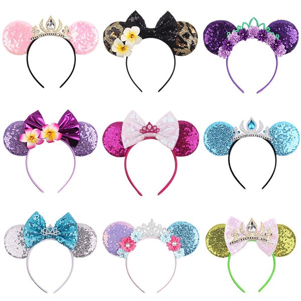 Acessórios de cabelo 10 pcs atacado glitter coroa hairband meninas princesa festa cabeça usar lantejoulas mouse orelhas arco headband crianças acessórios de cabelo 230830