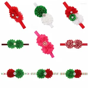 Accessoires de cheveux 10pcs de Noël fille de Noël en mousseline de Noël bouton de ramine de fleurs élastiques ponteuse de bande de cheveux vintage