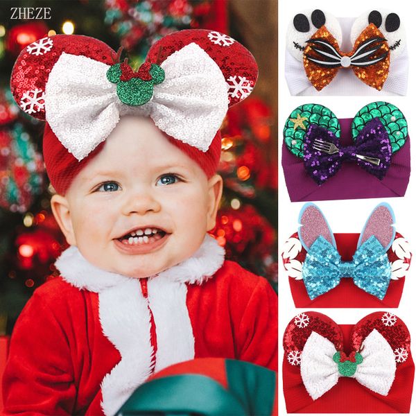 Accessoires pour cheveux 10PcsLot Chic oreilles de souris bébé bandeau paillettes gaufres arcs bandeau bricolage Festival accessoires enfants Halloween Turban en gros 230828