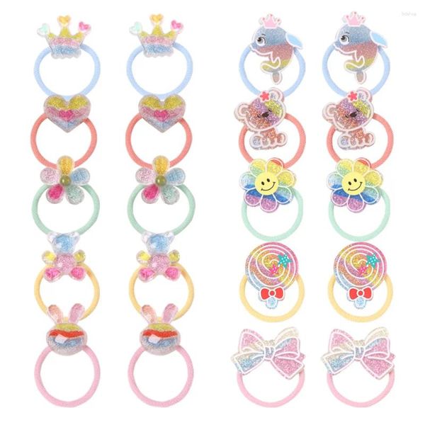 Accessoires pour cheveux 10sets 10in1 Bow Lollipop Dolphin Flower Cherry Bear Ponytail Holder Bandes élastiques Boutique