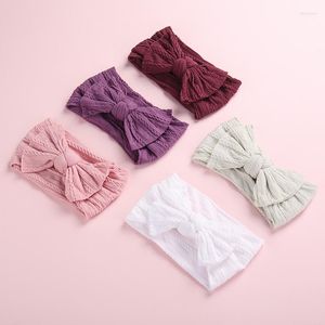 Accessoires pour cheveux 11PCS Noeuds en nylon Bandeaux en nylon Cable Knit Wide Bowknot Turban Head Wraps Born Baby Soft Stretchy 27 COULEURS