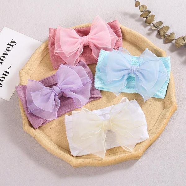 Accesorios para el cabello 12 PCS Princesa Hecho a mano Arco de gasa Diadema Nylon Cable Knit Stretchy Headwraps Baby Shower Regalo