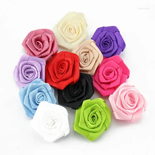 Accessoires pour cheveux, 120 pièces/lot, 1.9 pouces, 12 couleurs, Mini ruban en Satin, fleurs roses pour filles, bandeaux en tissu artificiel pour enfants