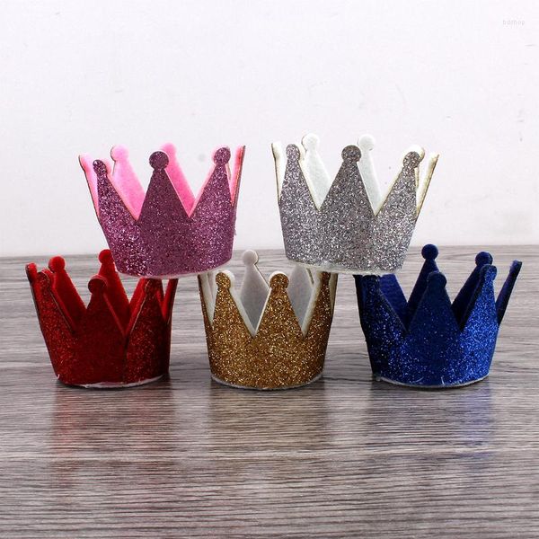 Accessoires de cheveux 120 pcs/lot 5 couleurs Born 3D feutre enfants couronne pour filles à la main paillettes premier anniversaire chapeau