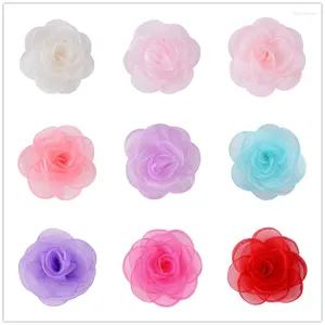 Accesorios para el cabello 120 unids / lote 7 cm Bordes quemados Flor de gasa para bebé nacido Vestido de mameluco Sombreros Decoraciones DIY Artesanía Flores al por mayor