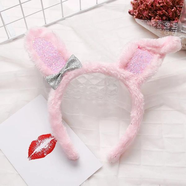 Accesorios para el cabello 12 Uds moda lindo arco brillo orejas diademas palos de piel sombreros de Pascua princesa niñas