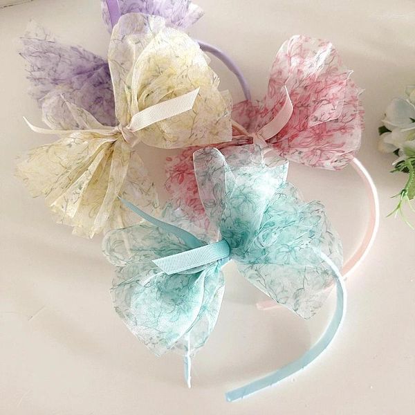 Accessoires pour cheveux 12 pièces TuTu Bow bandeaux imprimé Floral Tulle Bowknot bandeaux durs fête chapeaux Boutique de mode pour les filles