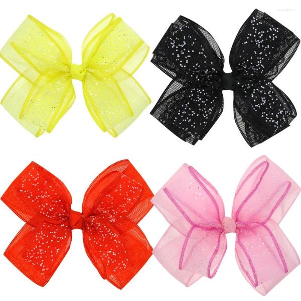 Accessoires de cheveux 13cm Style européen et américain enfants Bowknot Clip fille paillettes Transparent Organza Double tête d'arc