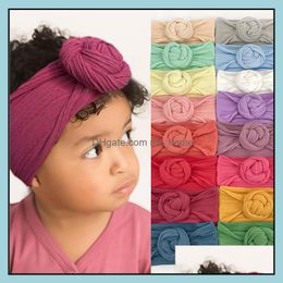 Haaraccessoires 15983 Europa Infant Baby Rose Flower Haarband Knoop Hoofdband Snoepkleur Zachte Nylon Hoofdwrap Kids Hoofdbanden Chi MxHome Dhigf