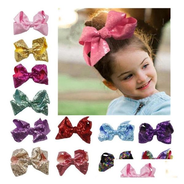 Accesorios para el cabello 16 Estilo 6 pulgadas Rainbow Sequin Bow Clip Europa y América Adorable Baby Bling Bows Horquilla Fashion Drop Delivery Ki Dhkeb