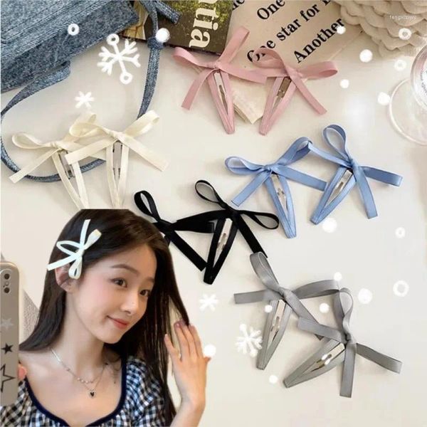 Accessoires pour cheveux 1 paire d'épingles à cheveux en ruban à grand nœud pour filles, frange latérale Bb Clips multicolores simples Barrettes à pression en métal