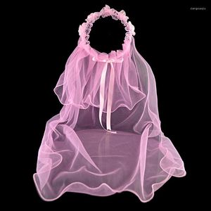 Accesorios para el cabello 1 pieza, velos florales de doble capa con lazo, velos para niños, diadema para niñas, accesorios de tul para fiesta, diadema de encaje para boda