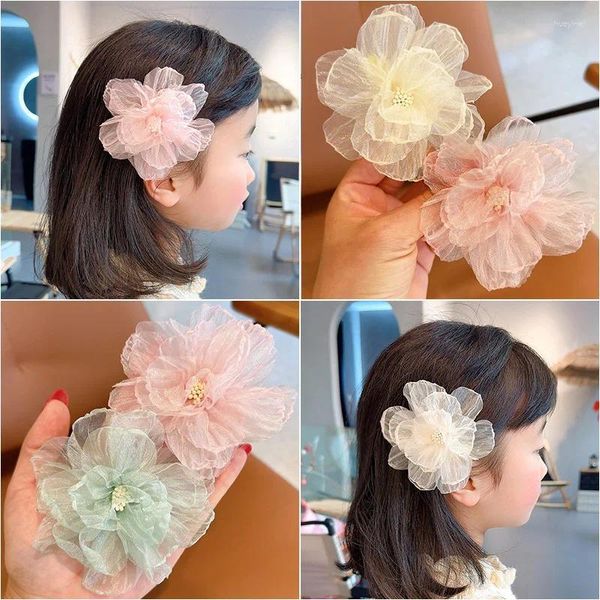 Accessoires de cheveux 1pc enfants Organza Fleurs simulées mignons Hairgrips filles épingles à cheveux Clips pour enfants Headwear bébé