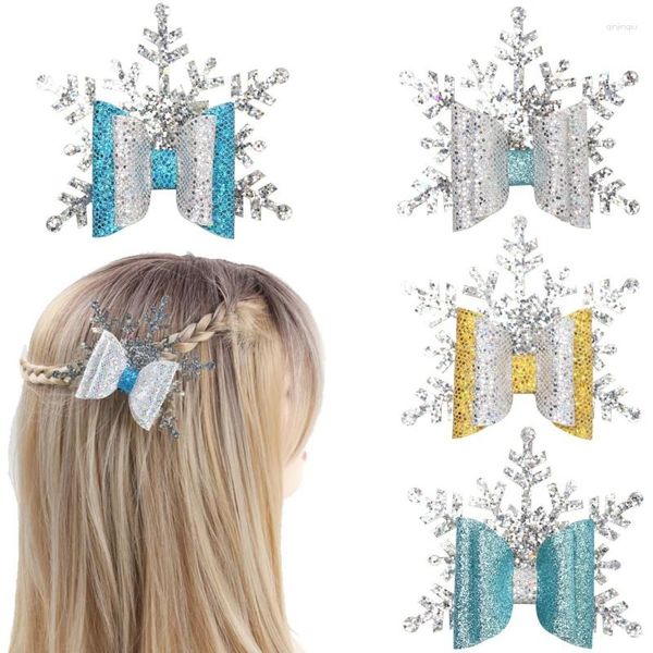 Accessoires pour cheveux 1pc Noël Glitter Bows Snowflake Clips pour bébé filles Épingles à cheveux Barrettes Cool Hairgrips