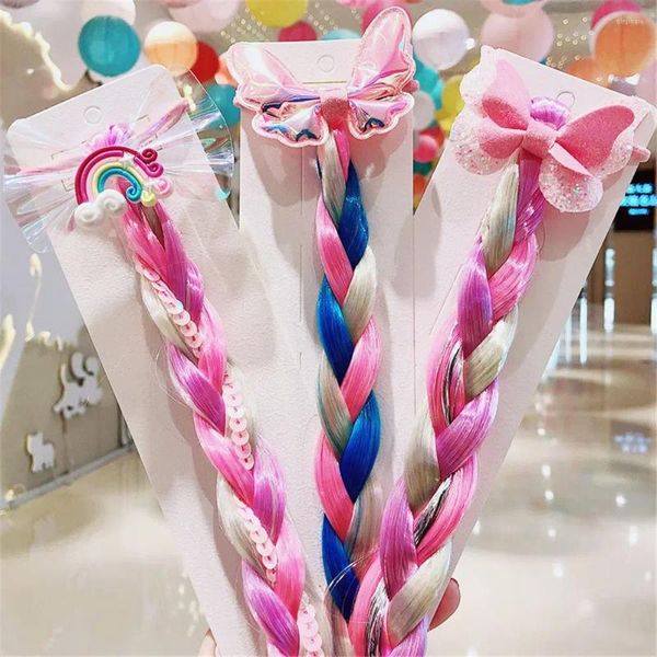 Accessoires de cheveux 1PC Cordes de perruque colorées Filles mignonnes Princesse Twist Braid Bandes élastiques Queue de cheval Chapeaux Mode Enfants