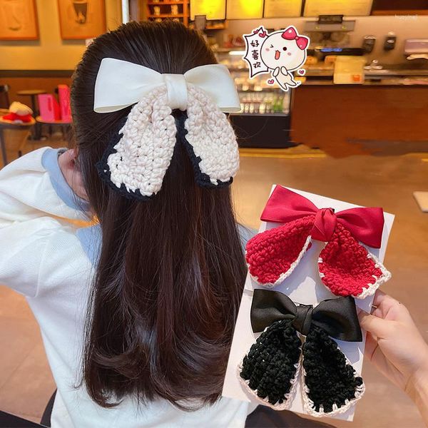 Accesorios para el cabello, 1 pieza, horquillas bonitas con lazo de primavera para niñas, Clips de cinta de lana dulce, pasador francés para niños, tocado coreano para niños