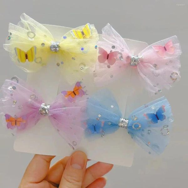 Accessoires pour cheveux 1pc Glitter Cercle Forme Paillettes Bow Pins avec résine Papillon Fée Princesse Barrette Filles Bande Dessinée Gaze Poignées