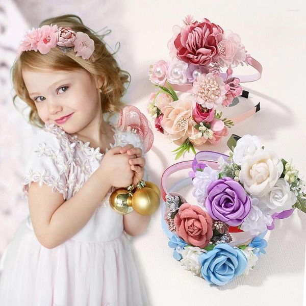 Accesorios para el cabello, 1 pieza, preciosa diadema de flores con aro para actuación de bebé, vestido de boda, diadema decorativa con perlas para niña