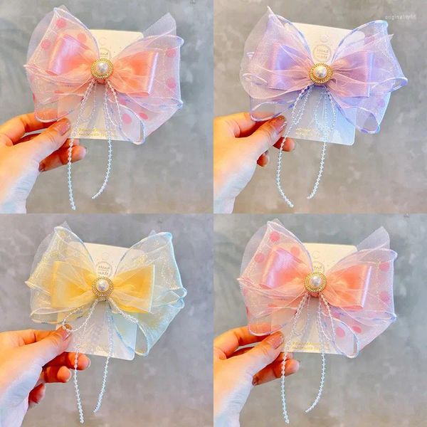 Accesorios para el cabello 1 pieza princesa perla onda punto gran lazo encantador horquillas para niña sombreros para niños horquillas Clips pasadores