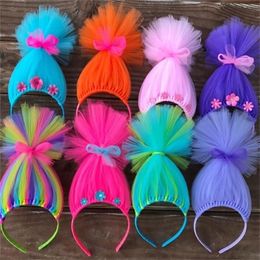 Haaraccessoires 1 pk Trollen Hoofdband Kinderen Verjaardagsfeest Haaraccessoires Princess Rainbow Troll Hair TuLle Hoofdband Kinderen Halloween -kostuum 230821