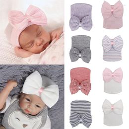 Accesorios para el cabello 1 unids Born Infant Stripe Bowknot Hat Baby Girls Punto Big Bow Cap Niño Beanie Bonnet Niños Headwear