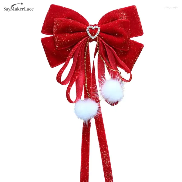 Accesorios para el cabello 1 unids Moda Red Velvet Bow Ribbon Pin Headwear Año de Navidad Clip coreano para mujeres niñas