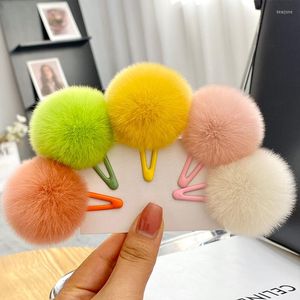 Haar Accessoires 1Pcs Meisjes Haarspelden Met Natuurlijke Echt Bont Pompom Bal Grijper Hairball Hairclips Kinderen Clip Accessorie Groothandel