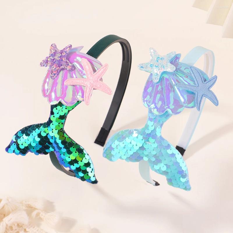 Acessórios de cabelo 1 pcs multi-camada lantejoulas sereia headbands para meninas arco-íris pérolas bandas artesanais headwear bebê