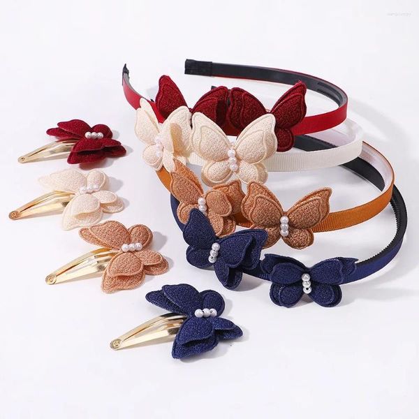 Accesorios para el cabello 2/3 Uds. Diademas con lazo de mariposa y lentejuelas para niñas, conjunto de corbatas, Clips a presión de perlas, diadema, sombreros para niños, regalos