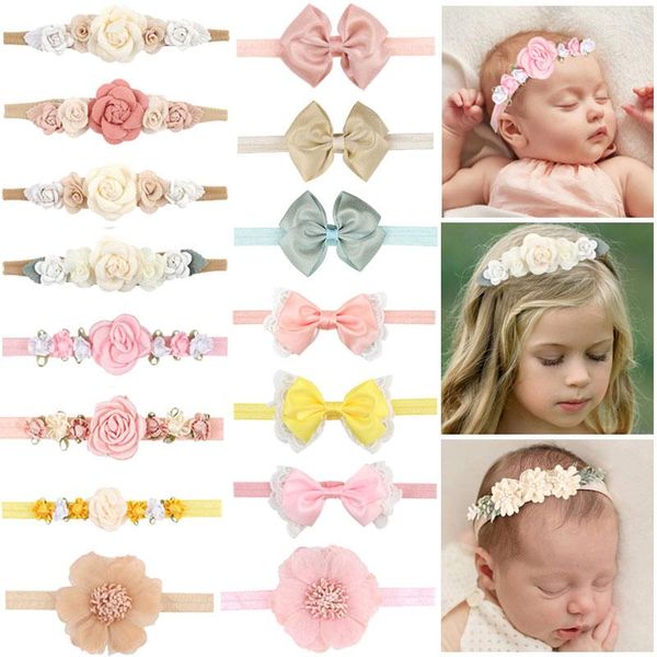 Accesorios para el cabello, 2/4 Uds., diadema de flores para niñas pequeñas, cintas para el pelo con lazo de encaje, turbante suave, banda para niños pequeños, tocados elásticos, diademas Po