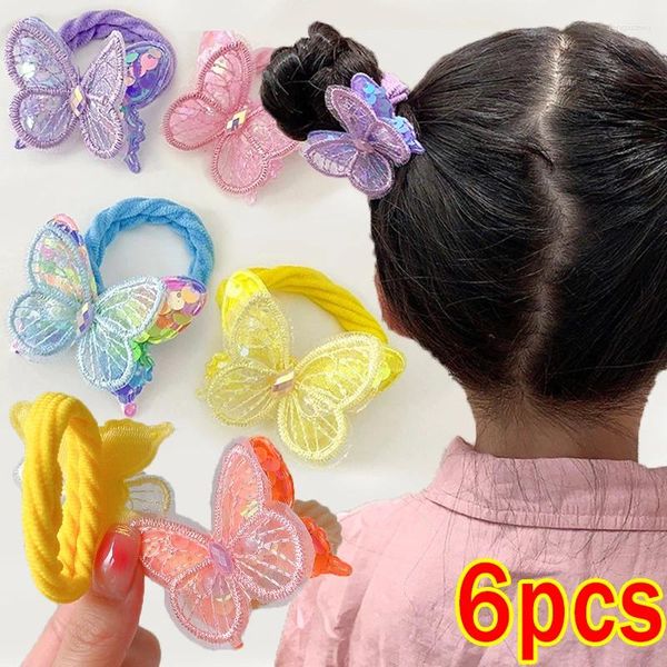 Accesorios para el cabello 2-6 uds. Lazos de cuerda de mariposa con lentejuelas dulces para niñas, soportes elásticos para cola de caballo, anillo para niños, lindas bandas para sombreros de bebé