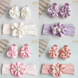 Haaraccessoires 2 stuks kunstparel babymeisjes hoofdband sokken set strikband hoofddoek met korte stijlvolle prinses meisje