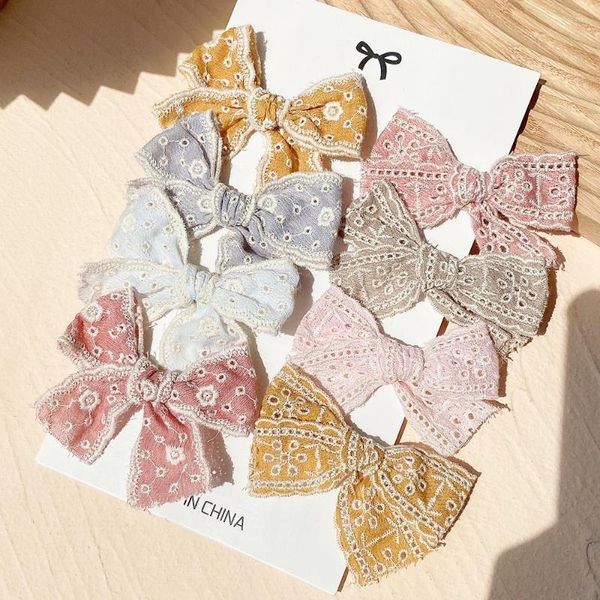 Accessoires de cheveux 2 Pcs/lot Rose Dentelle Tissu Creux Bowknot Clips Pour Bébé Filles Mignon Enfants Arcs Épingles À Cheveux À La Main Barrettes