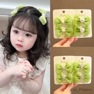 Accessoires de cheveux 2 PCS / Set Girls Mignon Green Bowknot Ornement Elastic Rubber Bands Hair Clips Hair Crown Crown Hair Ties