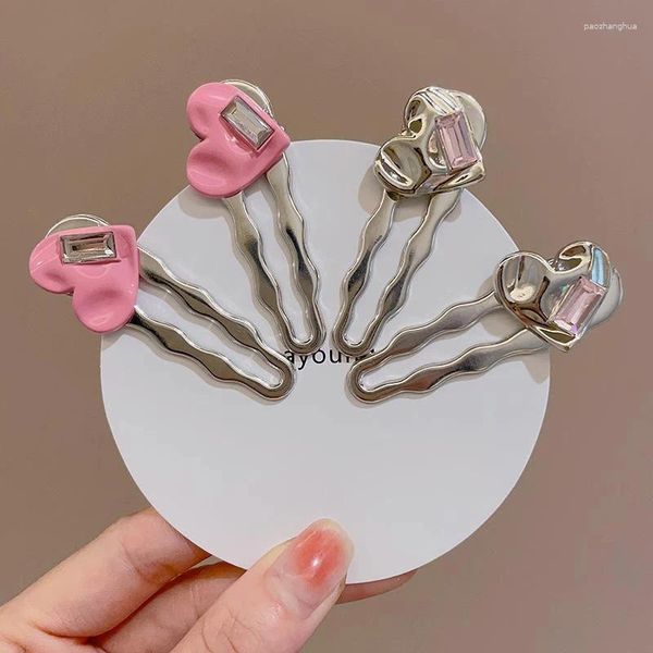 Accessoires pour cheveux 2 pièces de métal de haute qualité Sweet Girl Pink Love Clip Fashion Wind Duck Side Card Fringe