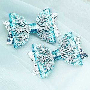 Haaraccessoires 2 stukken sprankelende boogclips geschikt voor babymeisjes Kerst Snowflake Hair Clips Hoofdkleding Lace Hair Clips D240513