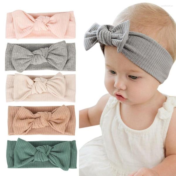 Accessoires pour cheveux 20 Pcs/Lot tissu côtelé extensible arc Turban bandeau haut souple noeud bandeau bébé douche cadeau