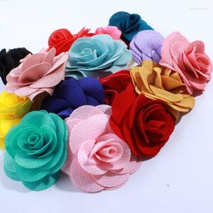 Accesorios para el cabello 200 piezas 7 cm moda tela de arpillera flores para decoración de vestido roseta flor rosa hecha a mano niñas diadema u elegir color