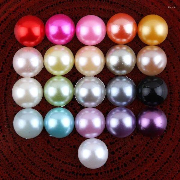 Accessoires pour cheveux, 200 pièces/lot, 12MM, 21 couleurs, résine plastique faite à la main, Imitation de boutons demi-perles à dos plat, perles acryliques pour