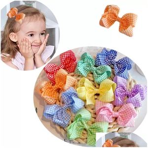  Accesorios para el cabello 2022 Nuevo 30 piezas / 3.1 pulgadas Gingham Ribbon Bow Clips o goma elástica Plaid Bows para Baby Girl Drop Delivery Kids Mater Dhdp8