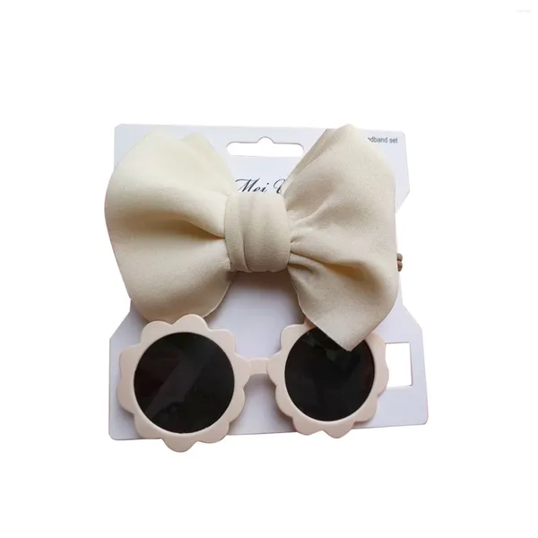 Accessoires de cheveux 2023 Lunettes de soleil pour enfants Bandeau 2pcs Set Filles Bow Flower Cadre UV380 Lunettes de protection solaire pour pique-nique de voyage