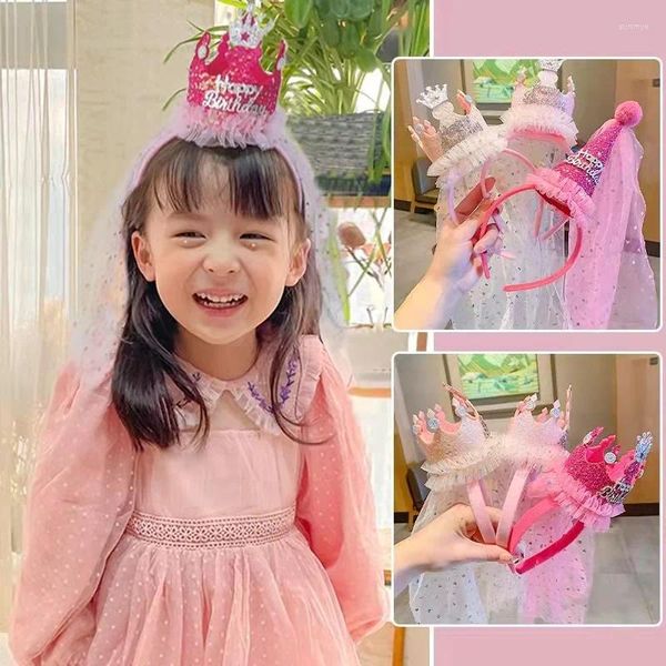 Accesorios para el cabello 2023 lindo sombrero de cumpleaños para niños horquillas pizza pastel corona tocado pequeña princesa fiesta po