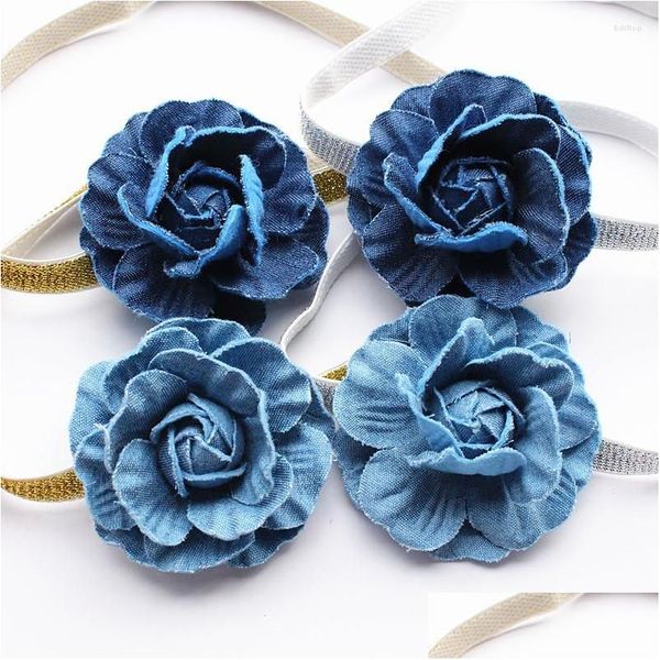 Accessoires de cheveux 2023 Bleu Marine Camellia Filles Bandeaux Cowboy Floral Bandeaux À La Main En Forme De Fleur Enfants Princesse Bandeau Drop Del Dhopt