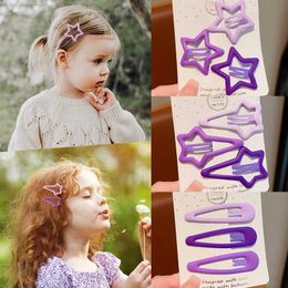 Haaraccessoires 2023 Nieuwe 3 pc's/set Kinderen schattig Purple Pink Geometric Stars Hart haar Clips Baby Girls Sweet Hairpins Kids Hair Accessoires