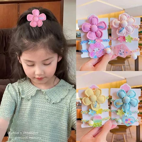 Accessoires de cheveux 2024 Enfants Fashion Flower Ruba Rubber Girls Migne Solid perle Ornement Perle Elastic Bands Kids